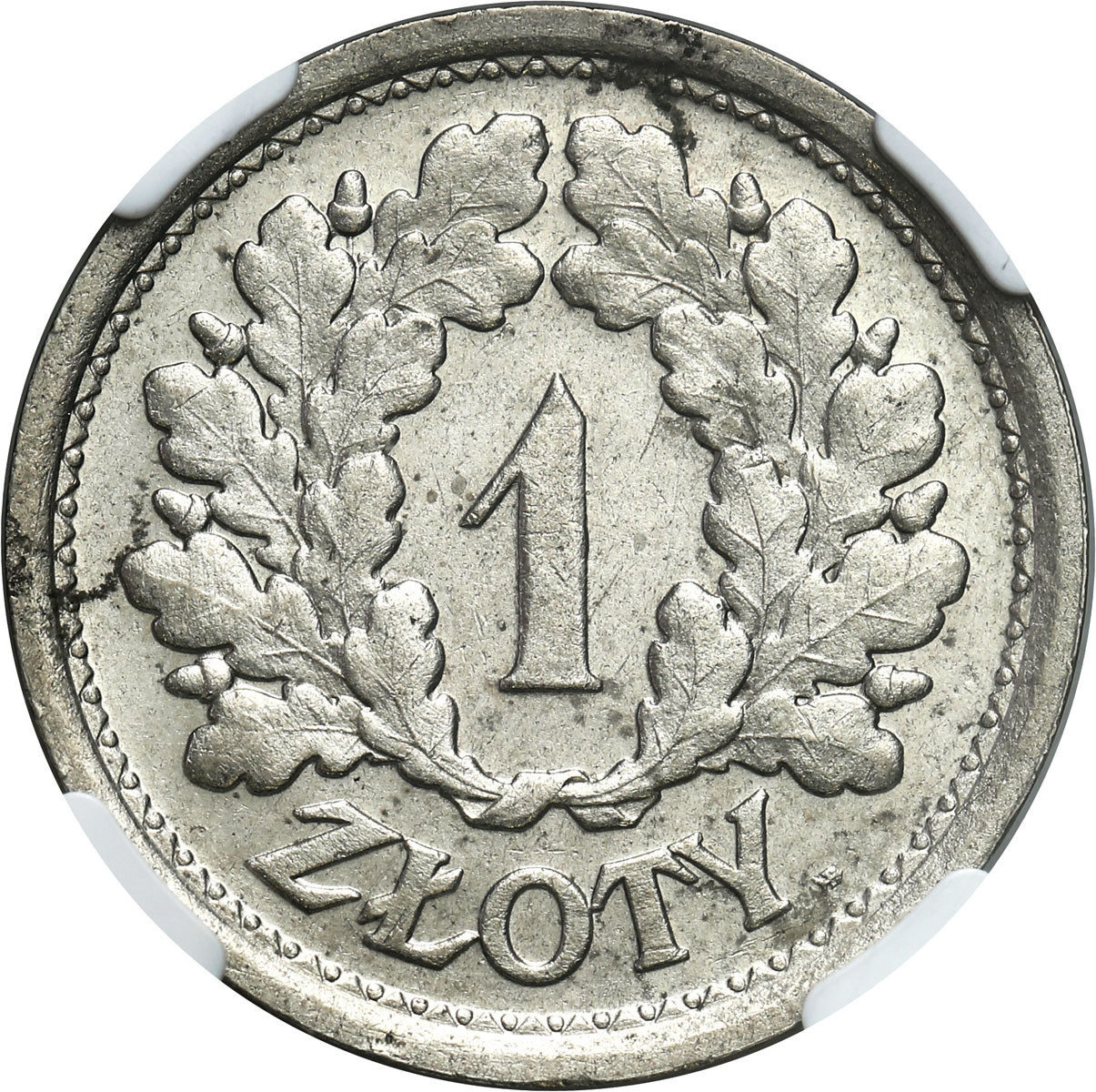 II RP. 1 złoty 1928, bez napisu PRÓBA, nikiel, NGC MS62 – PIĘKNE